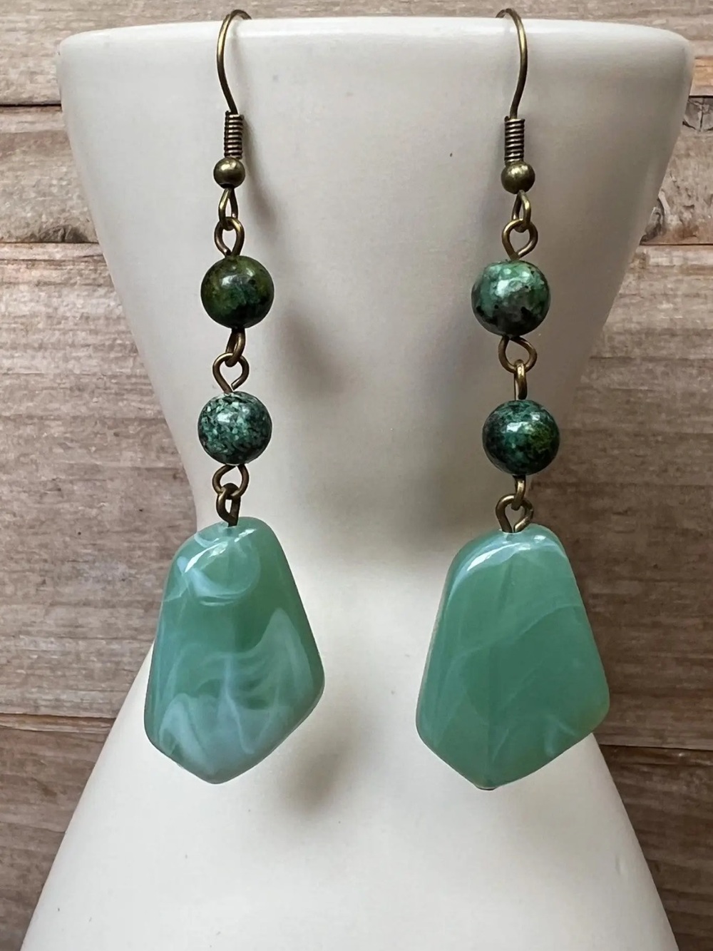 Camden Green Natural Stone Beaded Drop Earrings